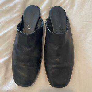 Free People Black Leather Slip-On Mules